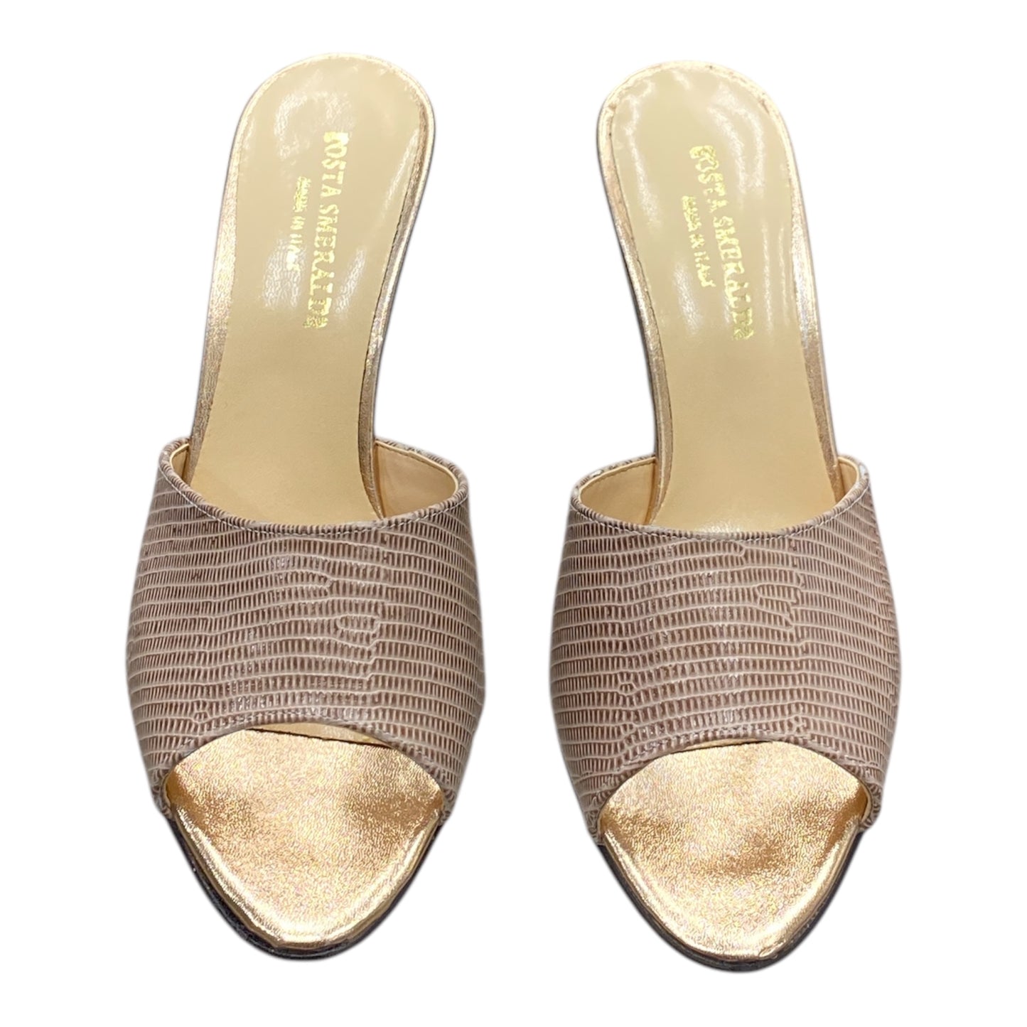 Mules Femmes Talon Haut Cuir et Vernis Champagne