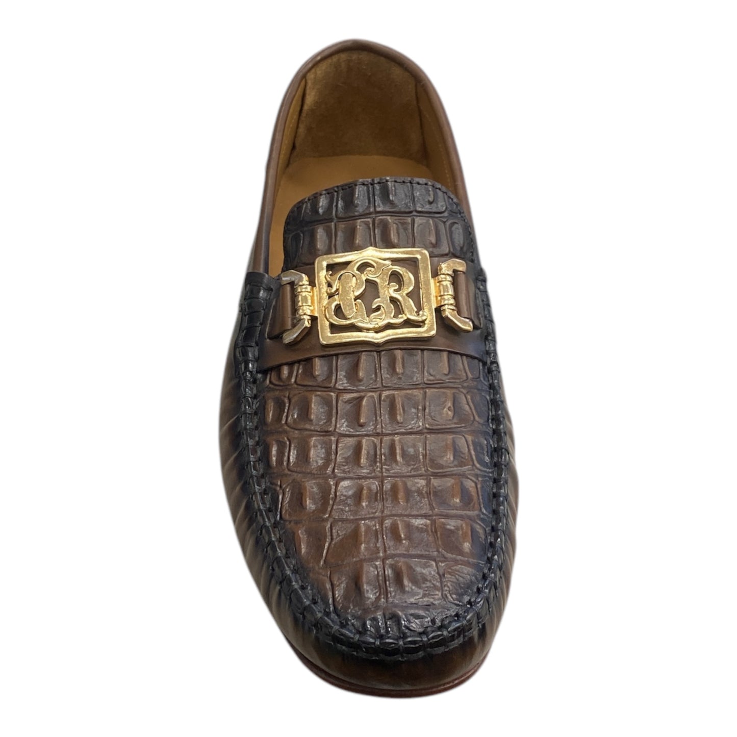 Mocassin souple Homme Cuir Marron Façon Croco avec semelle caoutchouc