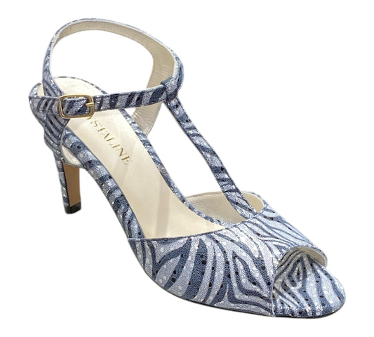 Sandale en cuir bleu argenté