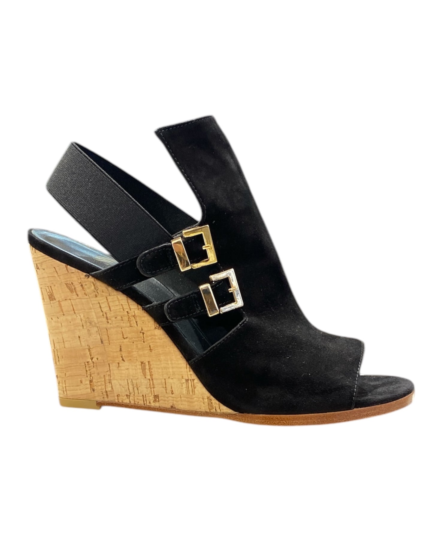 Sandales Compensée Cuir Suède Noir