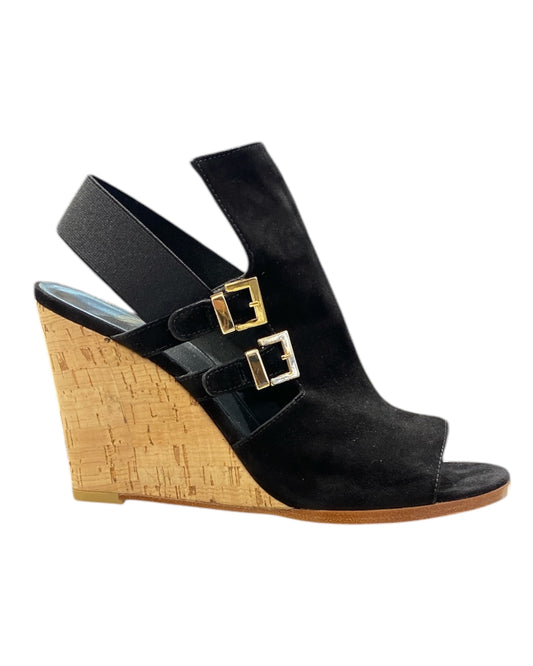 Sandales Compensée Cuir Suède Noir
