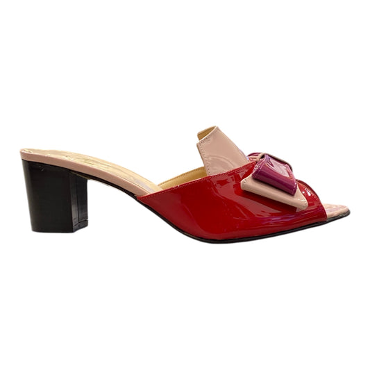Mules Femmes Talon Moyen Vernis Rouge